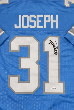 Kerby Joseph Autographed Detroit Lions Blue Custom Football Jersey JSA CoA.