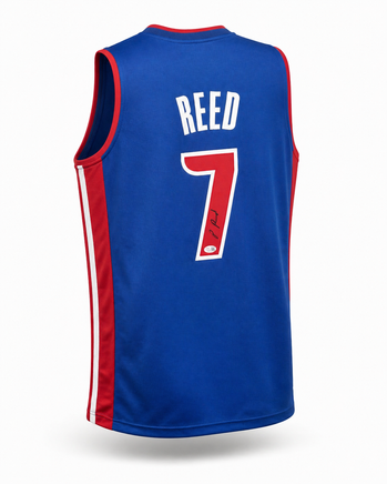 Paul Reed Autographed Detroit Pistons Navy Custom Basketball Jersey JSA CoA.