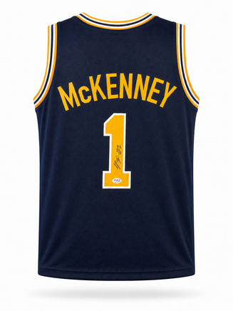 Trey McKenney Autographed Michigan Wolverines Navy Custom Basketball Jersey with JSA CoA.