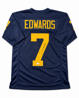 Donovan Edwards Autographed Michigan Navy Custom Football Jersey JSA CoA.