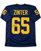 Zak Zinter Autographed Michigan Navy Custom Football Jersey JSA CoA