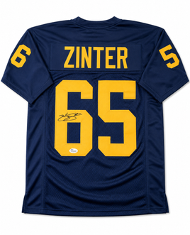 Zak Zinter Autographed Michigan Navy Custom Football Jersey JSA CoA
