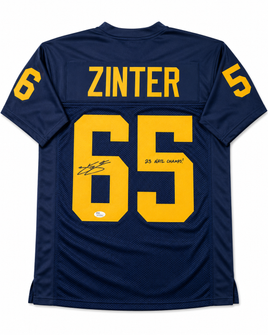 Zak Zinter Autographed Michigan Navy Custom Football Jersey with Inscription JSA CoA