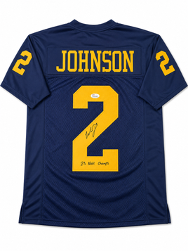 Will Johnson Autographed & Inscribed Michigan Navy Custom Football Jersey JSA CoA