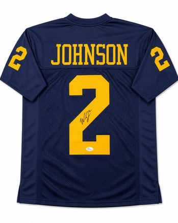 Will Johnson Autographed Michigan Navy Custom Football Jersey JSA CoA.
