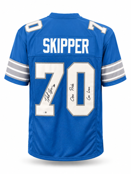 Dan Skipper Autographed Detroit Lions Blue Custom Football Jersey JSA CoA