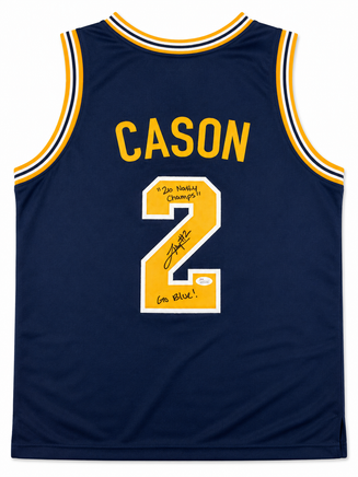 LJ Cason Autographed Michigan Wolverines Navy Custom Basketball Jersey with JSA CoA.