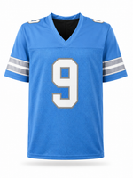 Derrick Moore Autographed Detroit Lions Blue Custom Football Jersey Beckett CoA