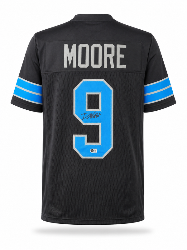 Derrick Moore Autographed Detroit Lions Black Custom Football Jersey Beckett CoA