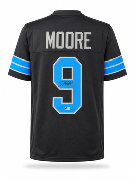 Derrick Moore Autographed Detroit Lions Black Custom Football Jersey Beckett CoA