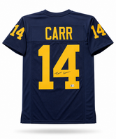 Tommy Carr Autographed Michigan Wolverines Navy Custom Football Jersey Beckett CoA