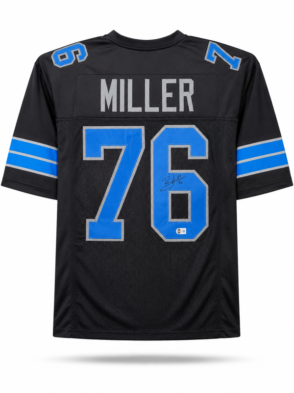Blake Miller Autographed Detroit Lions Black Custom Football Jersey Beckett CoA