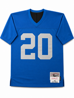 Barry Sanders Autographed Detroit Lions Blue Throwback Thanksgiving Mitchel & Ness Football Jersey Schwartz CoA