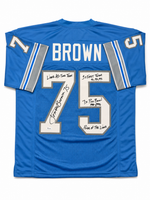 Lomas Brown Autographed And Inscribed Detroit Lions Blue Custom Football Jersey JSA CoA