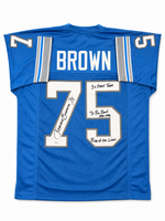 Lomas Brown Autographed And Inscribed Detroit Lions Blue Custom Football Jersey JSA CoA