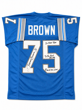 Lomas Brown Autographed And Inscribed Detroit Lions Blue Custom Football Jersey JSA CoA
