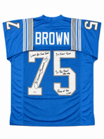 Lomas Brown Autographed And Inscribed Detroit Lions Blue Custom Football Jersey JSA CoA