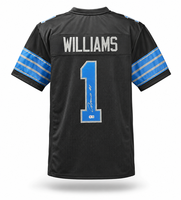 Jameson Williams Autographed Detroit Lions Black Custom Football Jersey Beckett CoA.