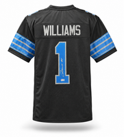 Jameson Williams Autographed Detroit Lions Black Custom Football Jersey Beckett CoA.