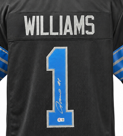 Jameson Williams Autographed Detroit Lions Black Custom Football Jersey Beckett CoA.