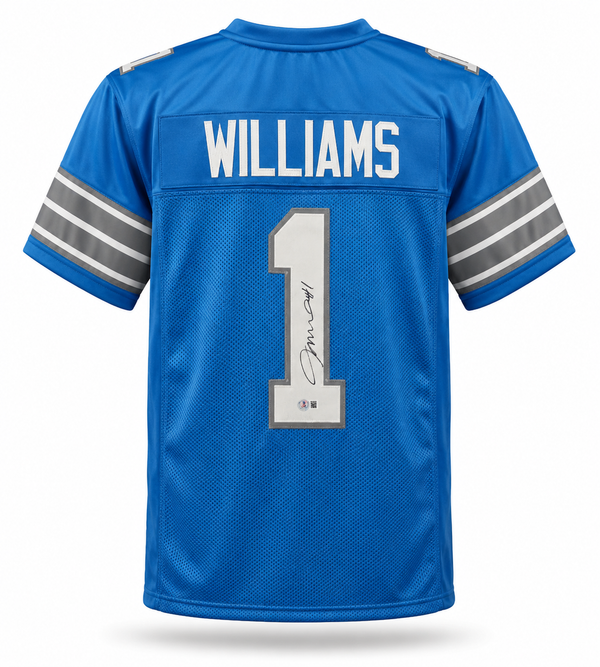 Jameson Williams Autographed Detroit Lions Blue Custom Football Jersey Beckett CoA.