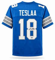 Isaac TeSlaa Autographed Detroit Lions Blue Custom Football Jersey Beckett CoA.