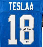 Isaac TeSlaa Autographed Detroit Lions Blue Custom Football Jersey Beckett CoA.