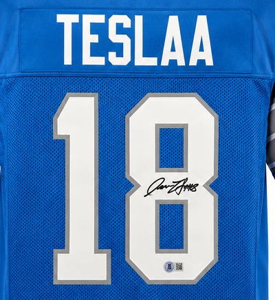 Isaac TeSlaa Autographed Detroit Lions Blue Custom Football Jersey Beckett CoA.
