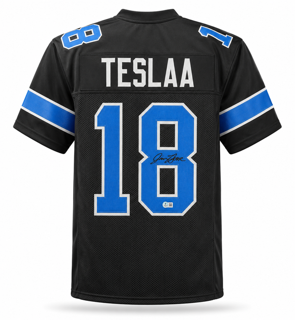 Isaac TeSlaa Autographed Detroit Lions Black Custom Football Jersey Beckett CoA.