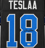 Isaac TeSlaa Autographed Detroit Lions Black Custom Football Jersey Beckett CoA.