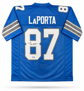 Sam LaPorta Autographed Detroit Lions Blue Custom Football Jersey w/ Beckett CoA