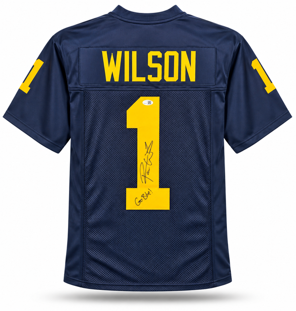Roman Wilson Autographed & Inscribed Michigan Wolverines Blue Custom Football Jersey w/ JSA CoA
