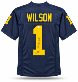 Roman Wilson Autographed & Inscribed Michigan Wolverines Blue Custom Football Jersey w/ JSA CoA