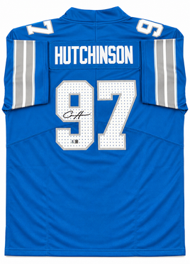Aidan Hutchinson Autographed Detroit Lions Blue Custom Football Jersey Beckett CoA