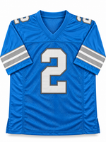 Ennis Rakestraw Jr. Autographed Detroit Lions Blue Custom Football Jersey w/ JSA CoA.